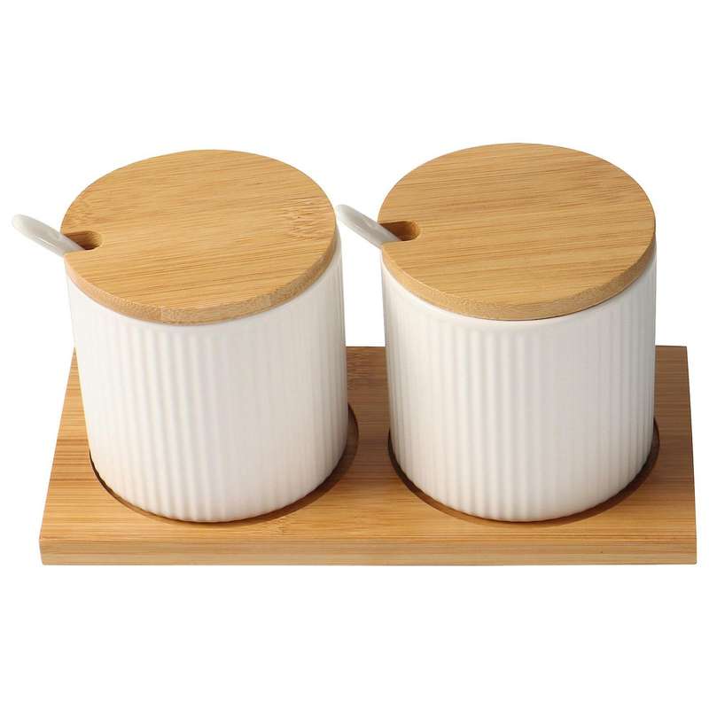 Ceramic Sugar Jar with Lids and Spoons,Condiment Jars for Home,Kitchen Storage Canister for Sugar,Te