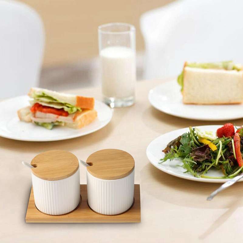 Ceramic Sugar Jar with Lids and Spoons,Condiment Jars for Home,Kitchen Storage Canister for Sugar,Te