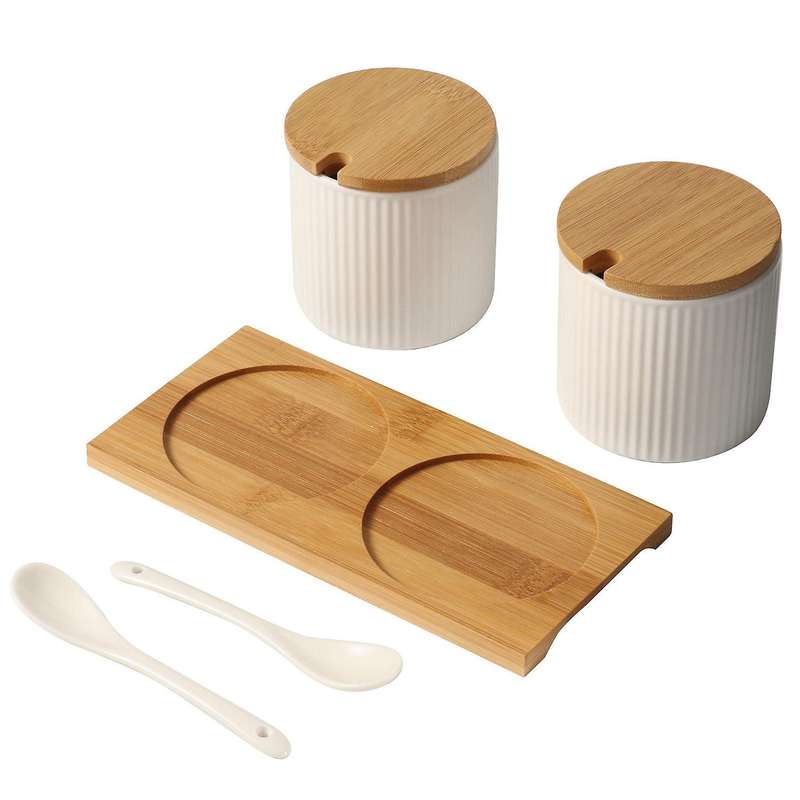 Ceramic Sugar Jar with Lids and Spoons,Condiment Jars for Home,Kitchen Storage Canister for Sugar,Te