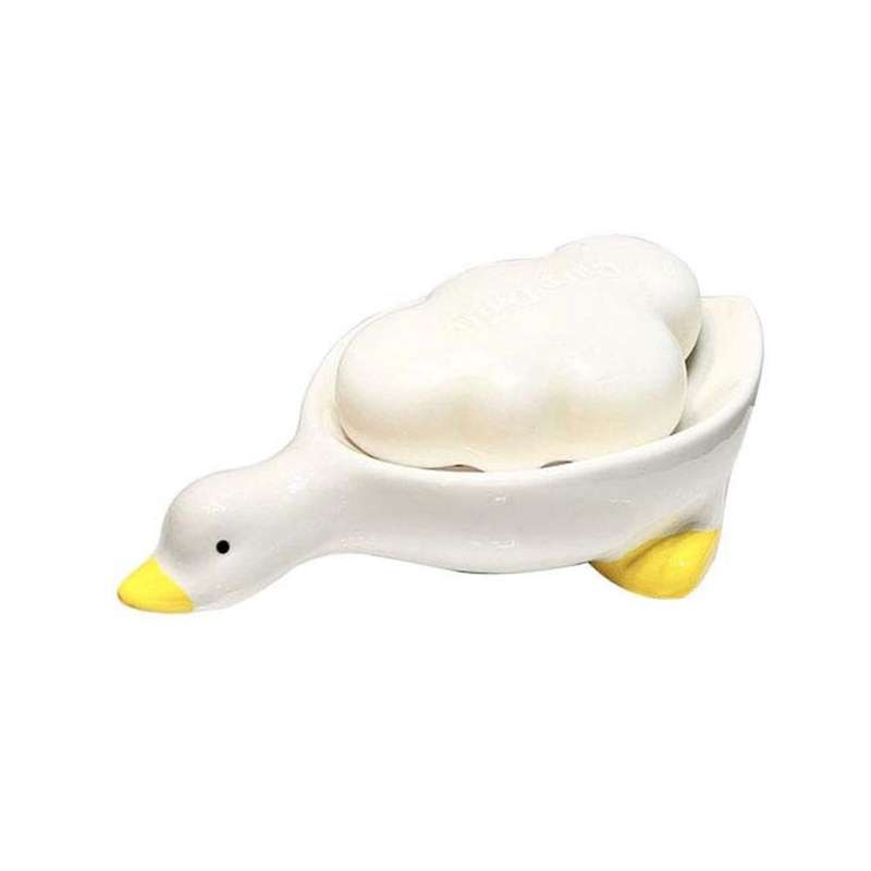 Ceramic Soap Dish with Drain, White Cute Animal Soap Dish for Shower Bathroom, Self Draining Ceramic