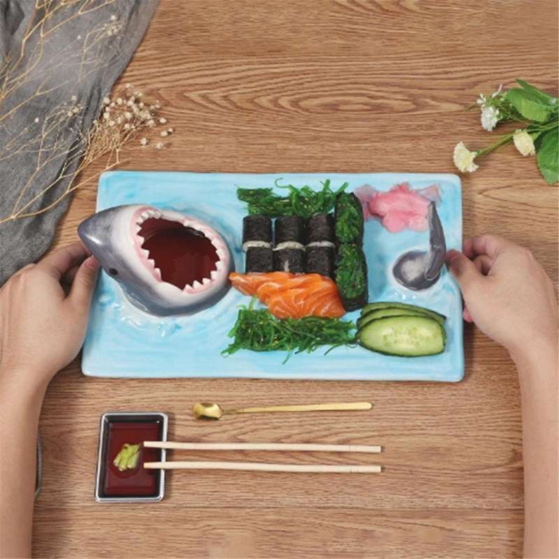 Ceramic Sushi Plate, Sharks Shape Rectangle Cheese Board Dining Table Kitchen Decoration