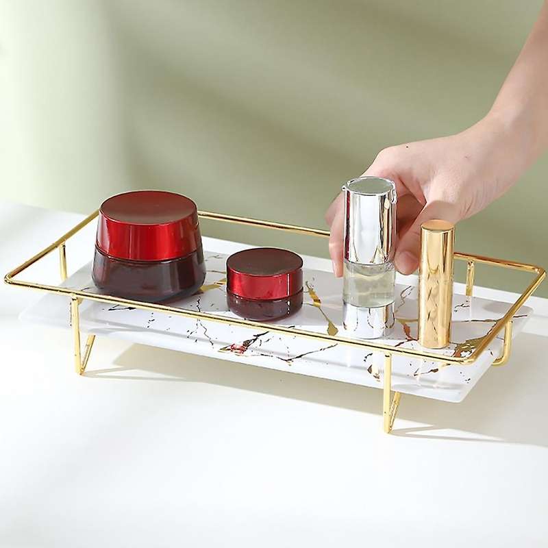 Ceramics and Iron Art Tray Imitation Marble Cake Storage Tray Fruit Desktop European Storage Tool Se