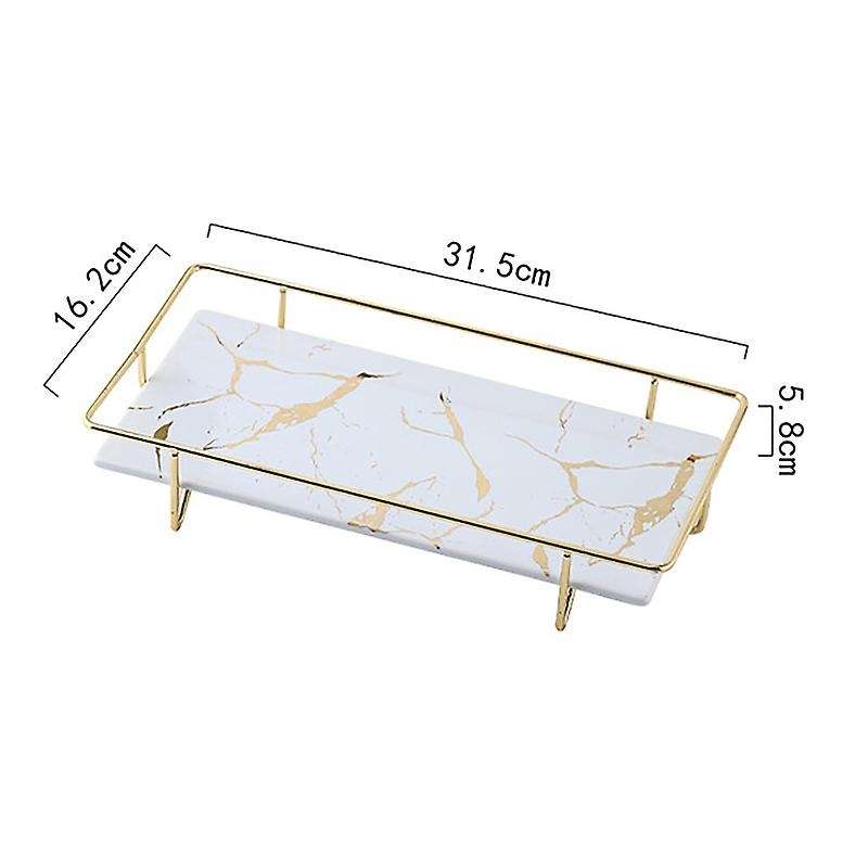Ceramics and Iron Art Tray Imitation Marble Cake Storage Tray Fruit Desktop European Storage Tool Se