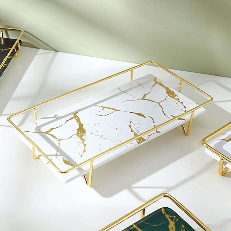 Ceramics and Iron Art Tray Imitation Marble Cake Storage Tray Fruit Desktop European Storage Tool Se