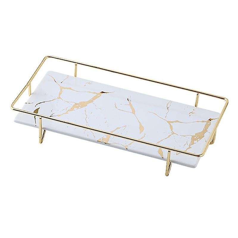 Ceramics and Iron Art Tray Imitation Marble Cake Storage Tray Fruit Desktop European Storage Tool Se