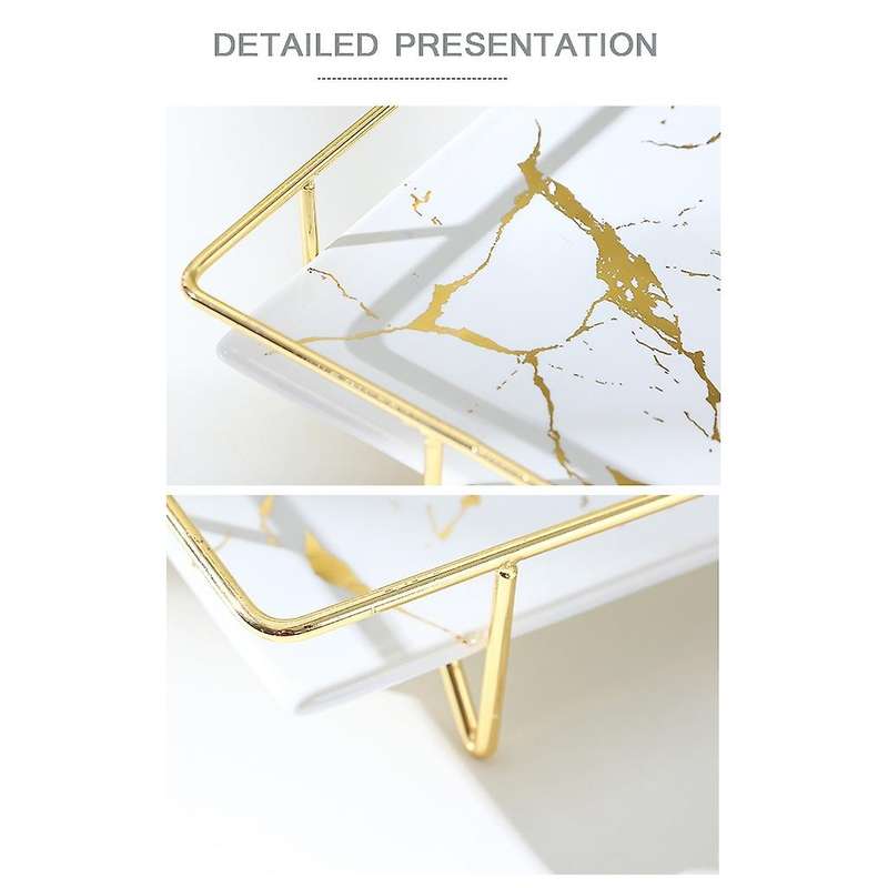 Ceramics and Iron Art Tray Imitation Marble Cake Storage Tray Fruit Desktop European Storage Tool Se