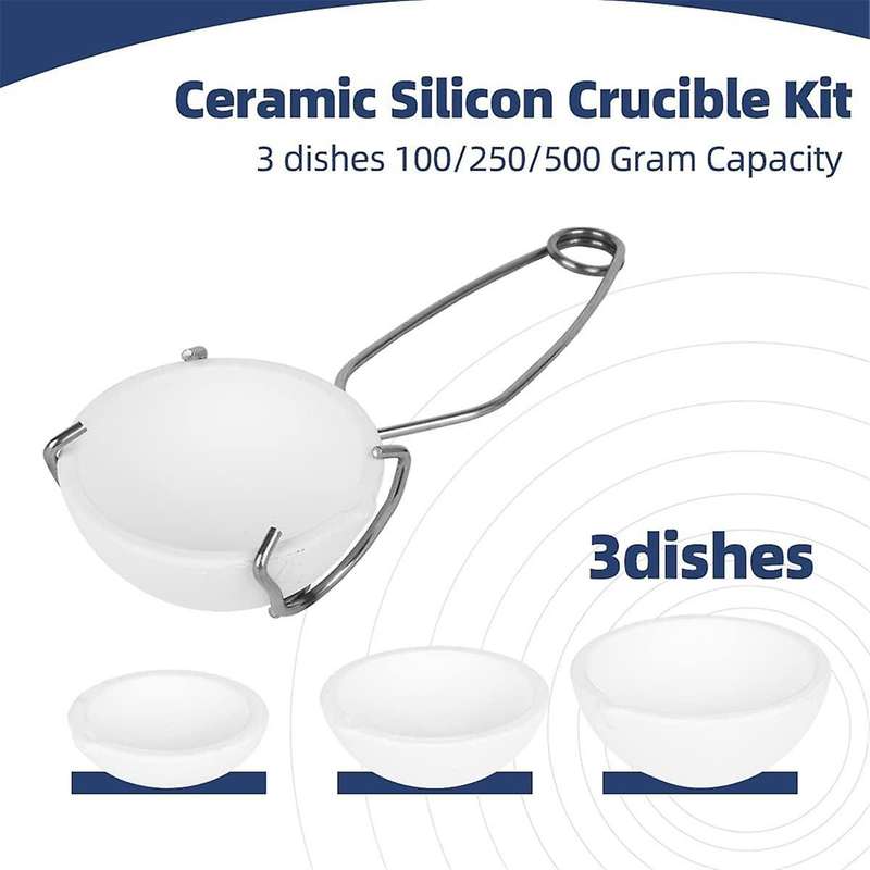 Ceramic Torch Crucible Dish Cup Set 1PC Whip Tongs Handle with 4 Pcs Melting Quartz Crucibles Meltin