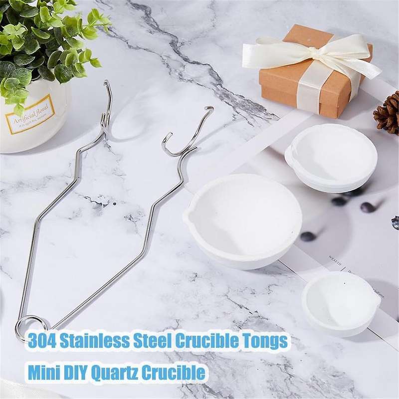 Ceramic Torch Crucible Dish Cup Set 1PC Whip Tongs Handle with 4 Pcs Melting Quartz Crucibles Meltin