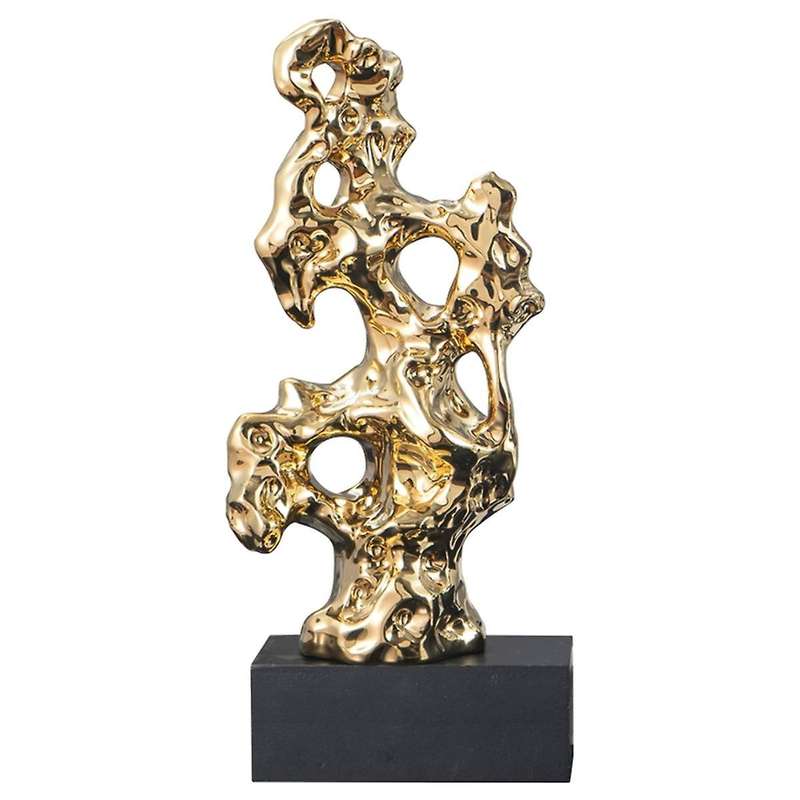 Ceramics Taihu Stone Rockery Ornament Gold Hollowed Out Stone Statue Taihuite Coral Sculpture Decora