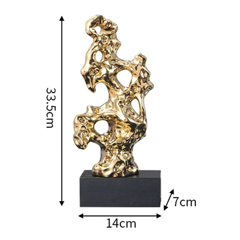 Ceramics Taihu Stone Rockery Ornament Gold Hollowed Out Stone Statue Taihuite Coral Sculpture Decora