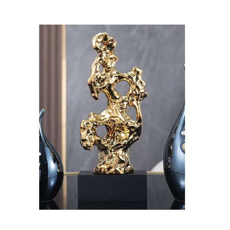 Ceramics Taihu Stone Rockery Ornament Gold Hollowed Out Stone Statue Taihuite Coral Sculpture Decora