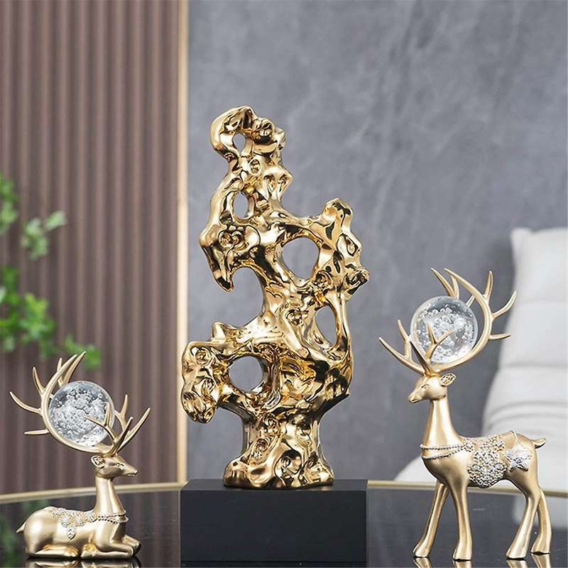 Ceramics Taihu Stone Rockery Ornament Gold Hollowed Out Stone Statue Taihuite Coral Sculpture Decora