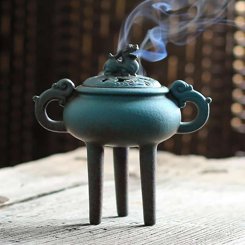 Ceramics Antique Incense Censer Tripod Sandalwood Furnace Archaize Incense Burner Censer for Office