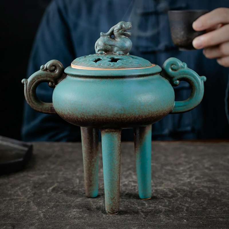 Ceramics Antique Incense Censer Tripod Sandalwood Furnace Archaize Incense Burner Censer for Office