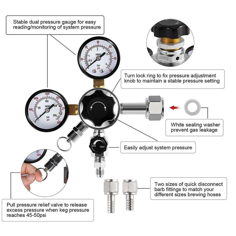 Cga-320 Regulator,dual Stage Gauge Co2 Regulator for Kegerator Pressure Regulator with 1/4inch & 5/1