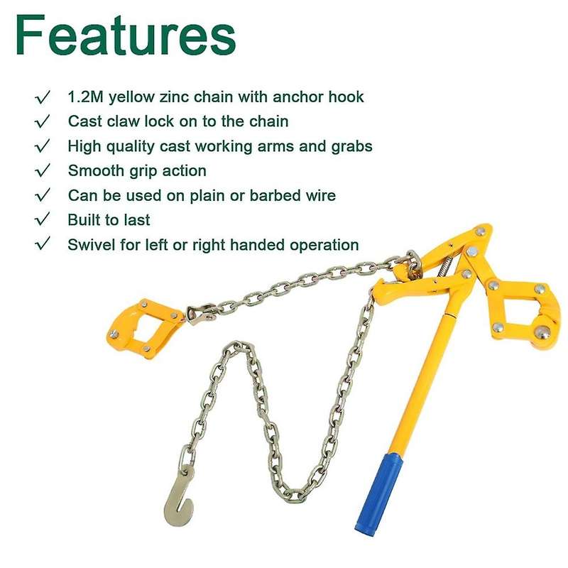 Chain Strainer Fence Repair Compact Tool,Barbed Wire Tightener 47.25 Inch Chain Capacity 2200Lbs Ba