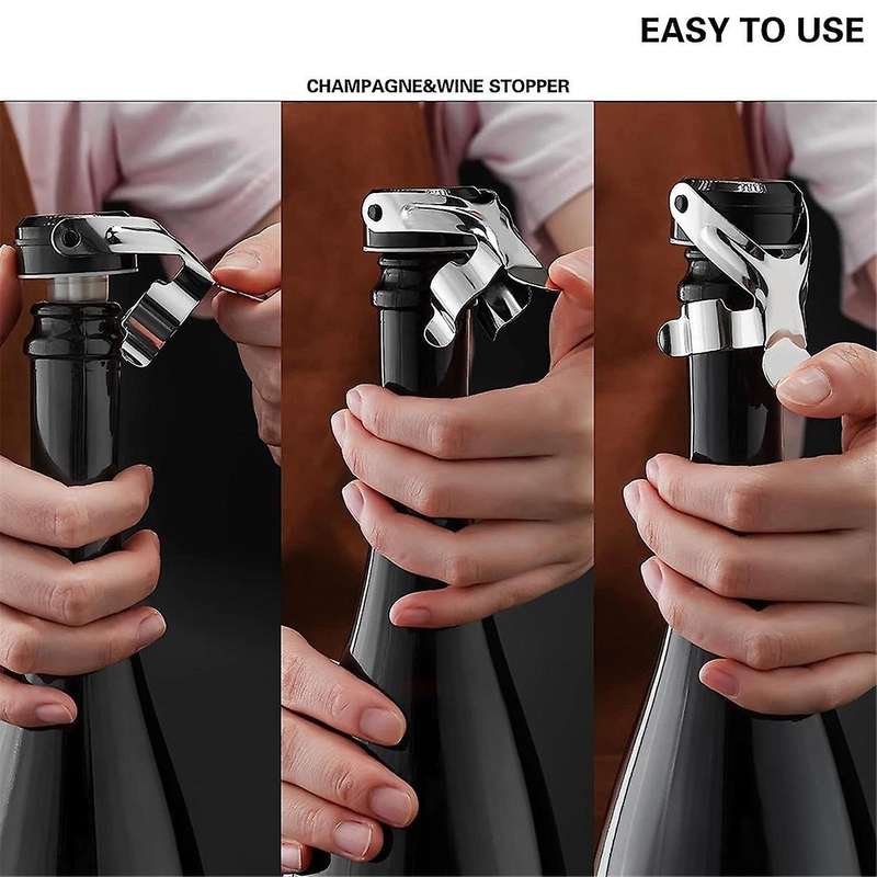 Champagne&Wine Bottle Stoppers Stainless Steel , Leak Proof Keep Reusable Saver, Cork Suitable 4 Pac