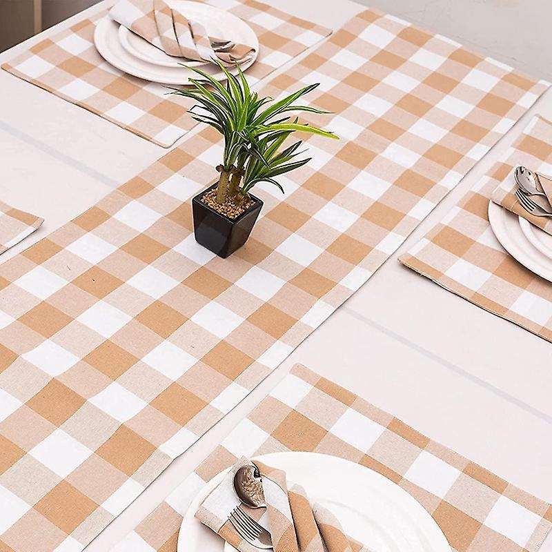 Check Table Runner - (14 x 72 Inch),Beige Perfect for Table Decor, Gift Decor, Wedding Party, Restau