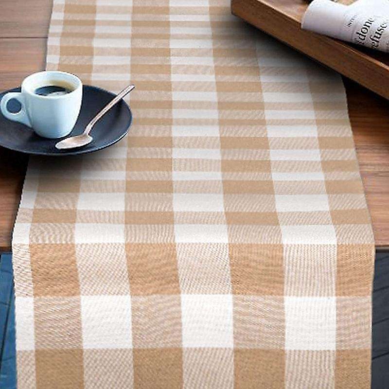 Check Table Runner - (14 x 72 Inch),Beige Perfect for Table Decor, Gift Decor, Wedding Party, Restau