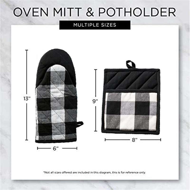 -check , Classic Farmhouse Kitchen Set, Oven Mitt and Insulation Pad Black & White