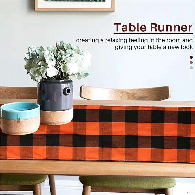 Check 13X70Inch Black and Orange Table Runner,Dinner Table Runners for Party Christmas Events Home D