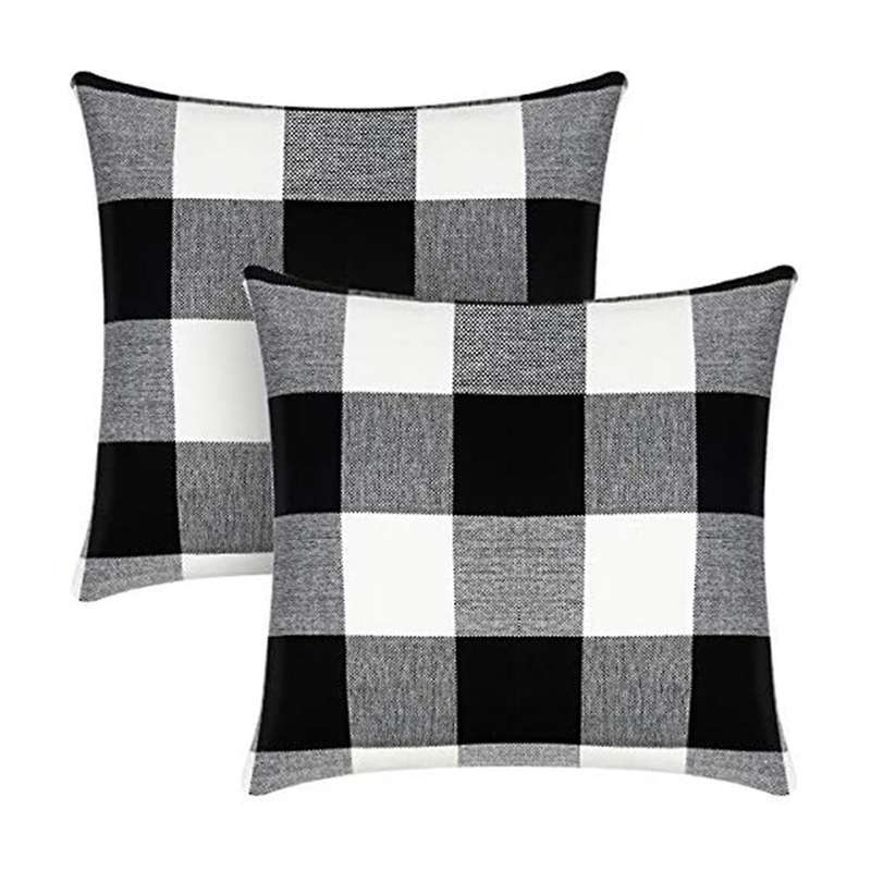 Check Throw Pillow Covers Farmhouse Outdoor- Square Pillow Cushion Case Black-and White Linen