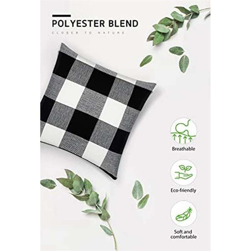 Check Throw Pillow Covers Farmhouse Outdoor- Square Pillow Cushion Case Black-and White Linen