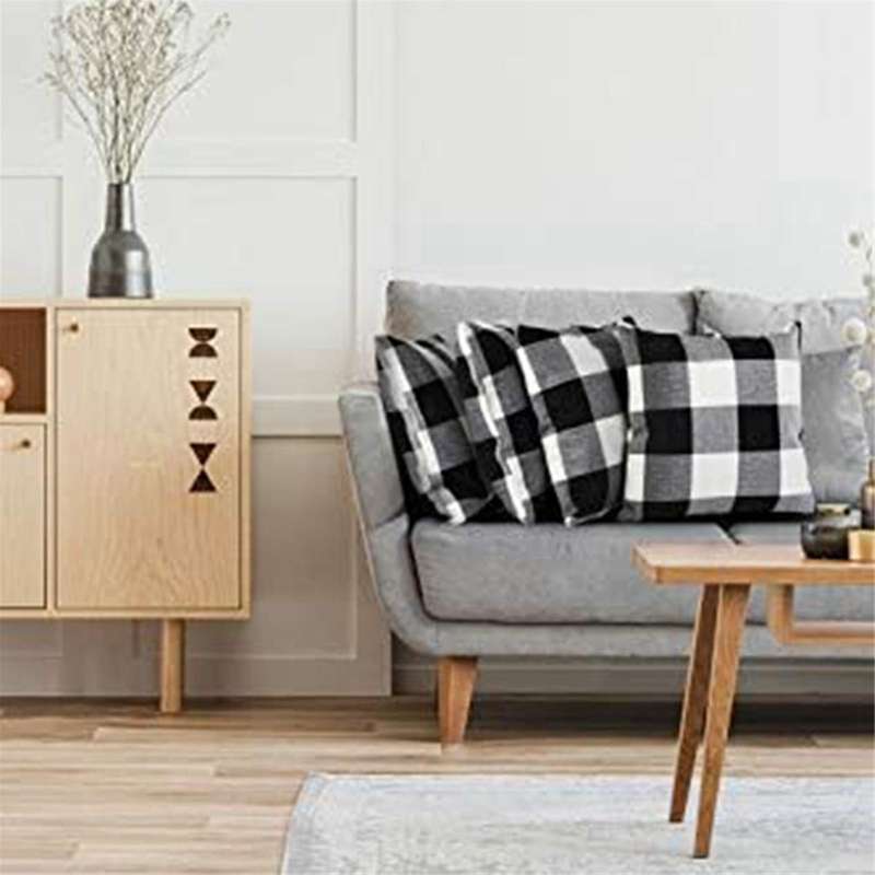 Check Throw Pillow Covers Farmhouse Outdoor- Square Pillow Cushion Case Black-and White Linen