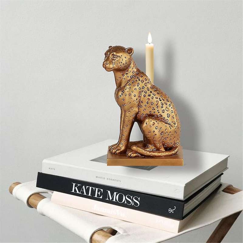 Cheetah Candlestick Leopard Candle Holder Home Desktop Decoration Resin Decorations Crafts Handmade