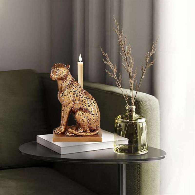 Cheetah Candlestick Leopard Candle Holder Home Desktop Decoration Resin Decorations Crafts Handmade