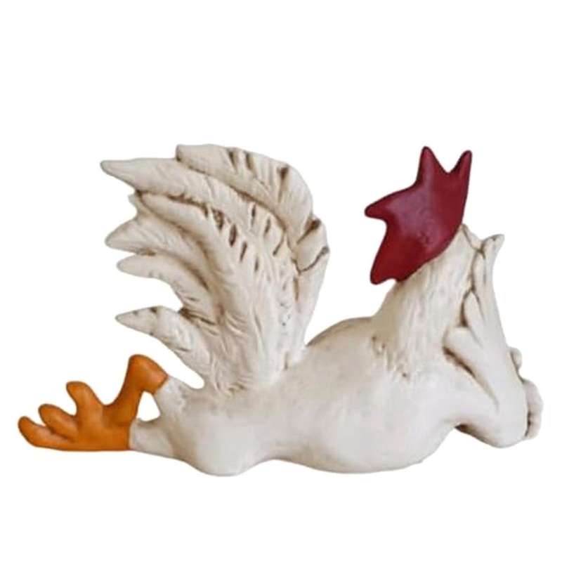 Chicken Rooster Decor Statue, Small Resin Cocks Figurine Sculpture, Mini Funny Side Lying Winking Co
