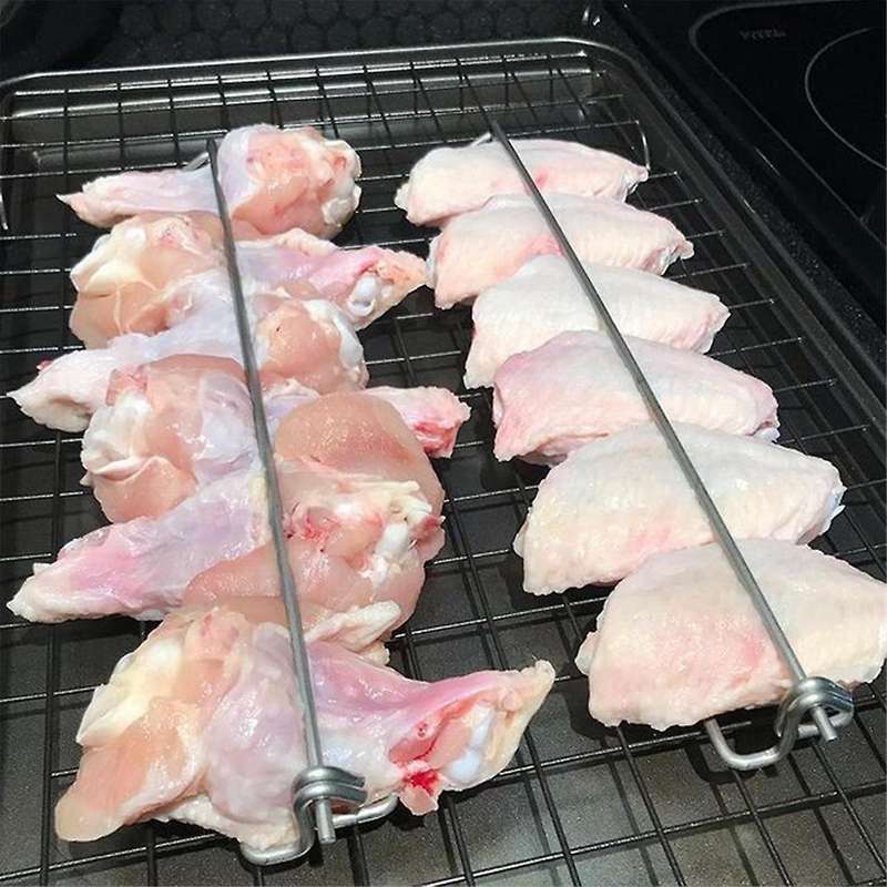 Chicken Wing BBQ Fork,11.8in Wing Rails for Grilling Chicken , Stainless Steel Wing Rails Grilling