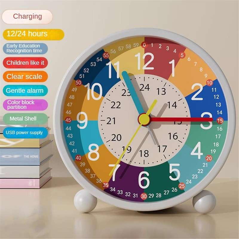 Children's Alarm Clock Silent Alarm Clock Bedside Table Non-ticking Usb Table Clocks for Early Educa