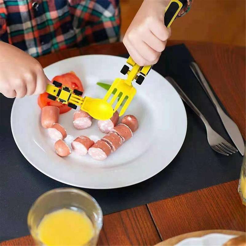 Children'S Tableware Three Sets Cutlery Set Dinneractive Car Bulldozer Fork Spade