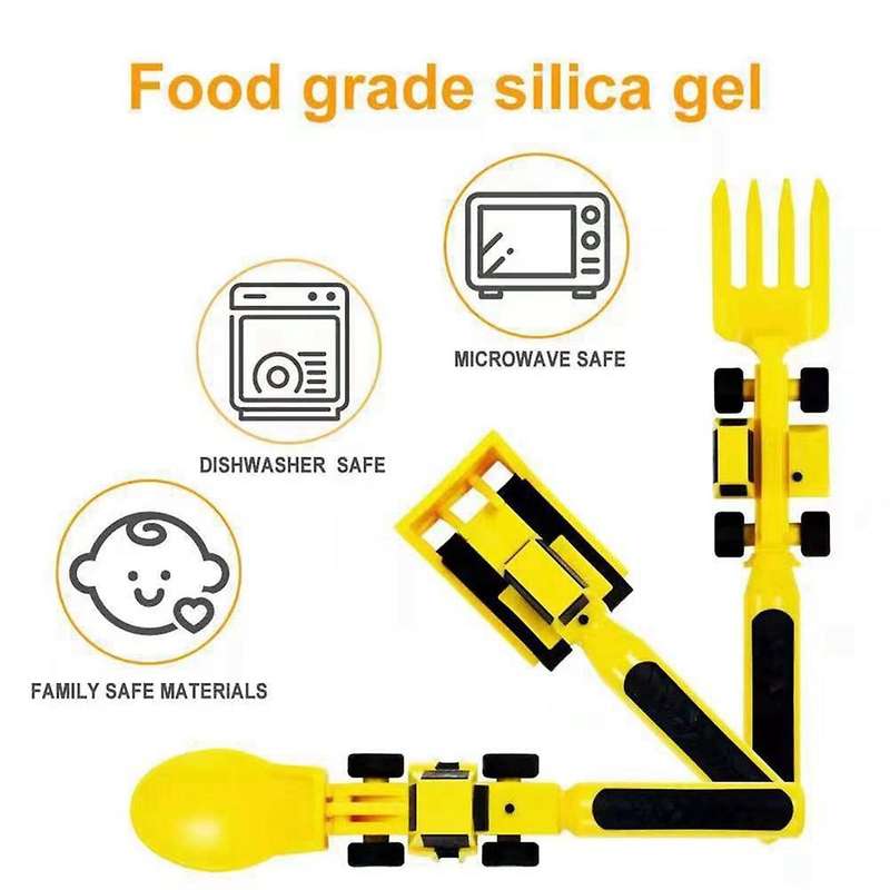 Children'S Tableware Three Sets Cutlery Set Dinneractive Car Bulldozer Fork Spade