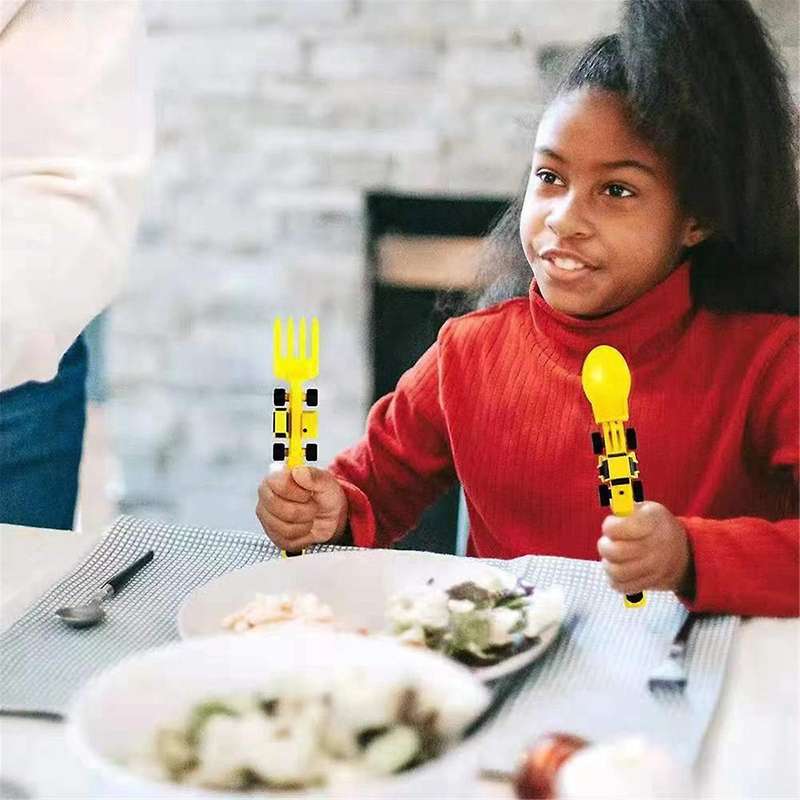 Children'S Tableware Three Sets Cutlery Set Dinneractive Car Bulldozer Fork Spade