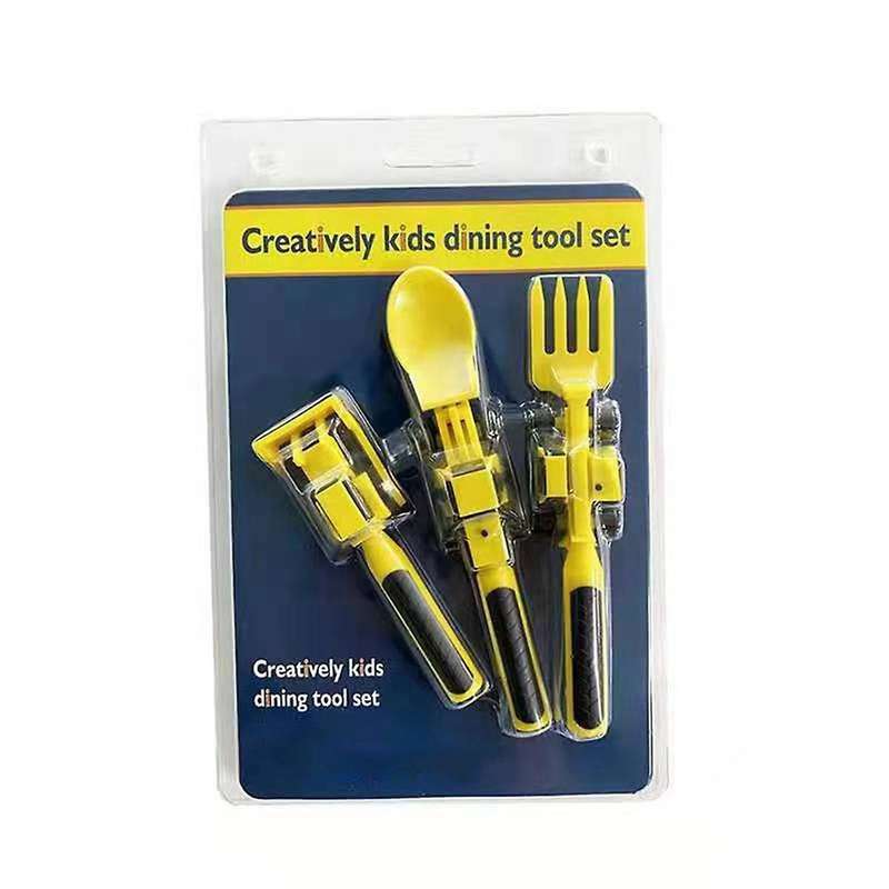 Children'S Tableware Three Sets Cutlery Set Dinneractive Car Bulldozer Fork Spade