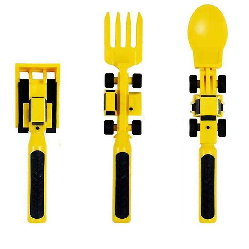 Children's Car Bulldozer Excavator Shovel Toddler Forks and Spoons Kids Utensils C