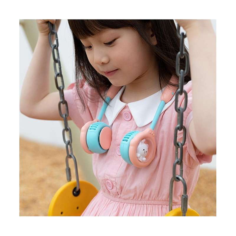 Children's Cartoon Neck Hanging Fan Usb Charging Portable Mini Leafless Outdoor Sports Fan