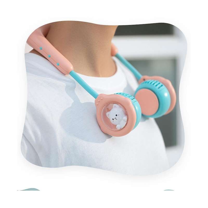 Children's Cartoon Neck Hanging Fan Usb Charging Portable Mini Leafless Outdoor Sports Fan