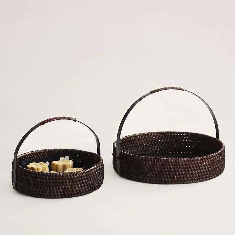 Chinese Style Natural Rattan Storage Box for Tea Set Cake Dessert Snack Outdoor Retro Handmade Porta