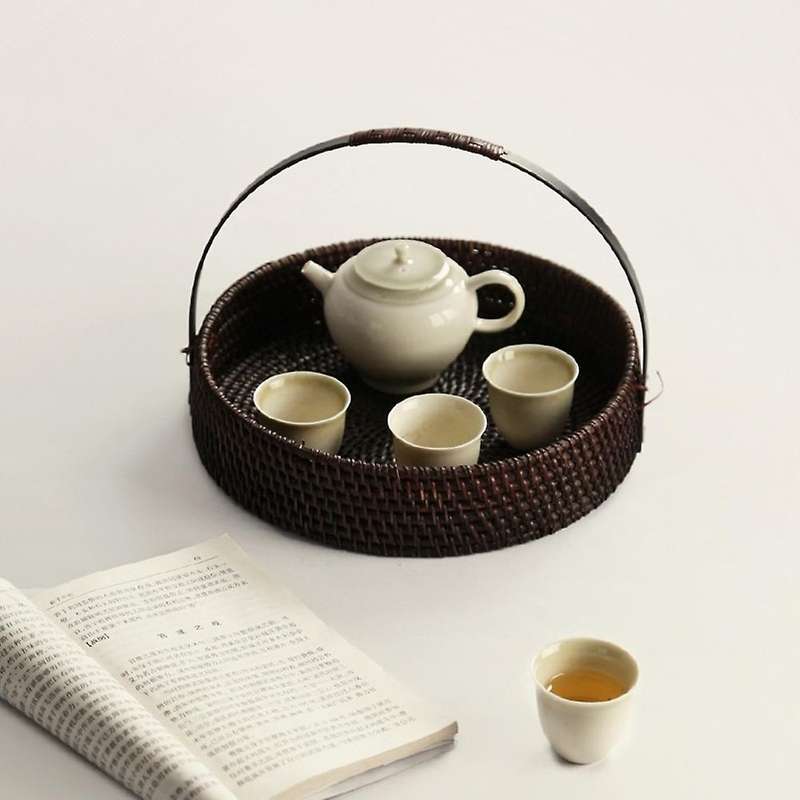 Chinese Style Natural Rattan Storage Box for Tea Set Cake Dessert Snack Outdoor Retro Handmade Porta