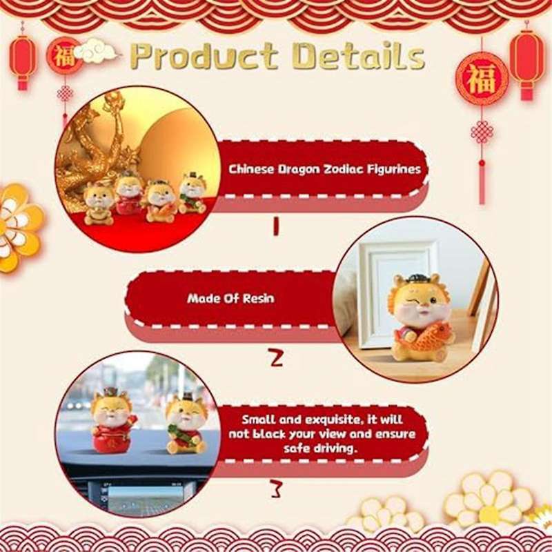 Chinese New Year Decorations 2024 Miniature Dragon Figures Year of the Dragon Zodiac Ornaments New Y