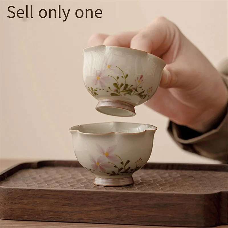 Chinese Style Grass Gray Small Daisy Bud Cup Drinking Tea Cup Family Tea Set Ceramic Tea Cup