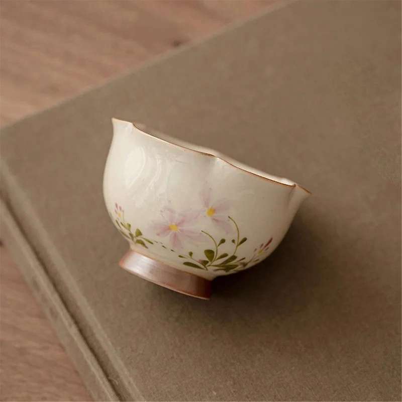 Chinese Style Grass Gray Small Daisy Bud Cup Drinking Tea Cup Family Tea Set Ceramic Tea Cup