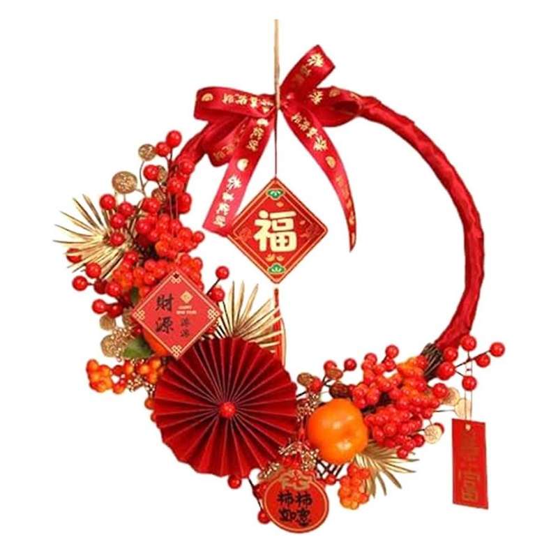 Chinese New Year Wreath Winter Wreath Front Door 2024 Wreath Artificial Wreath for Indoor, Celebrat