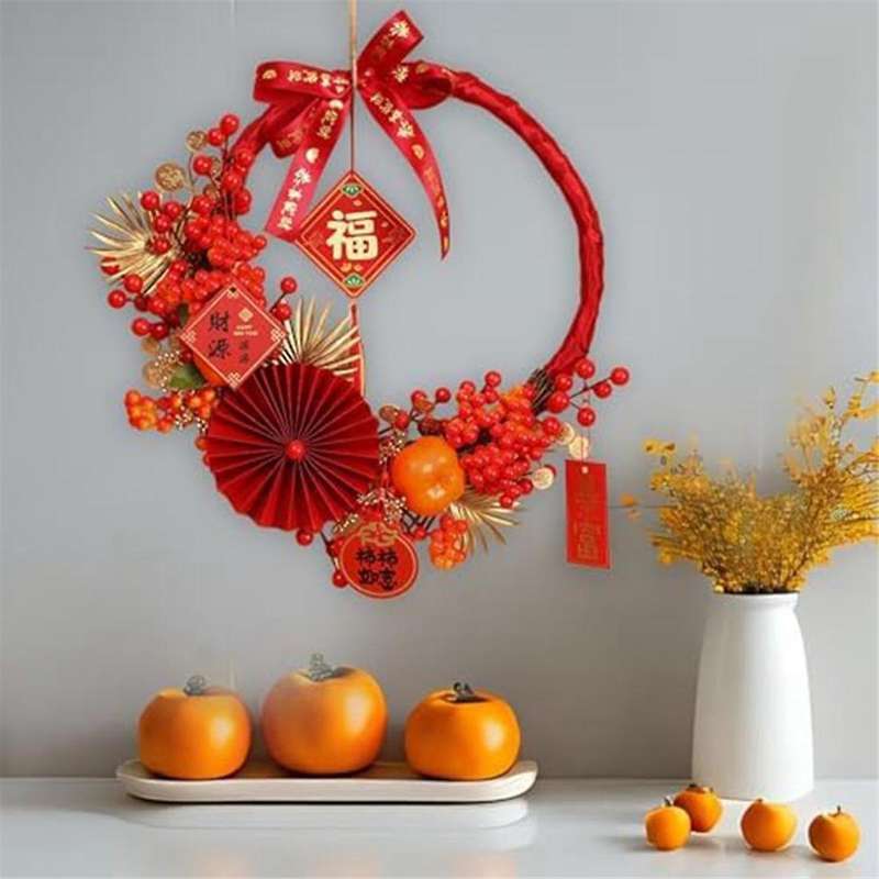 Chinese New Year Wreath Winter Wreath Front Door 2024 Wreath Artificial Wreath for Indoor, Celebrat