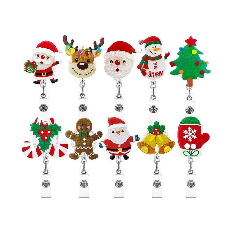 Christmas Badge Reel Retractable Nurse Badge Clips Holiday Cute Badge Name ID Reel, Nurse Teacher