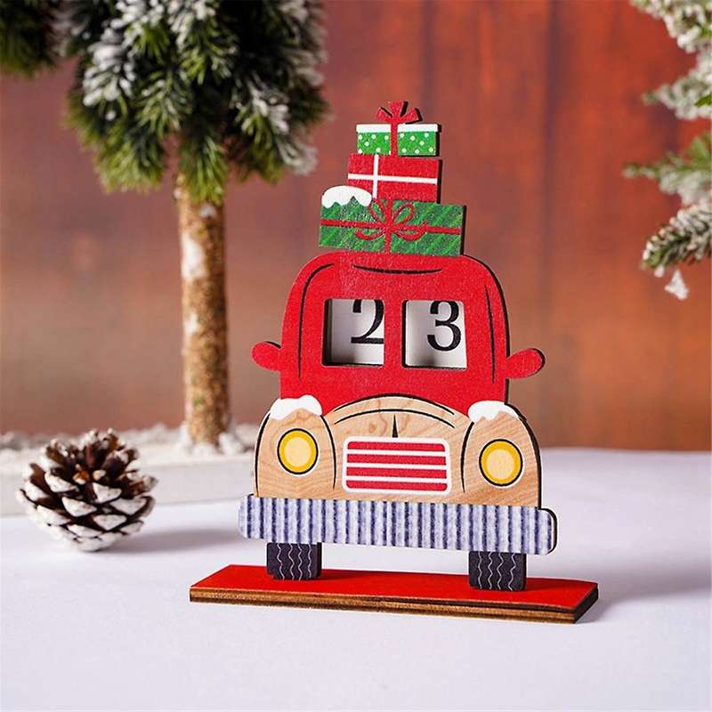 Christmas -Calendar Santa Desktop Ornaments Wooden Christmas Countdown Calendar for Festive Home Tab