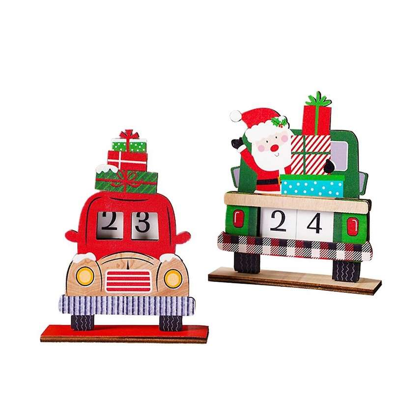 Christmas -Calendar Santa Desktop Ornaments Wooden Christmas Countdown Calendar for Festive Home Tab
